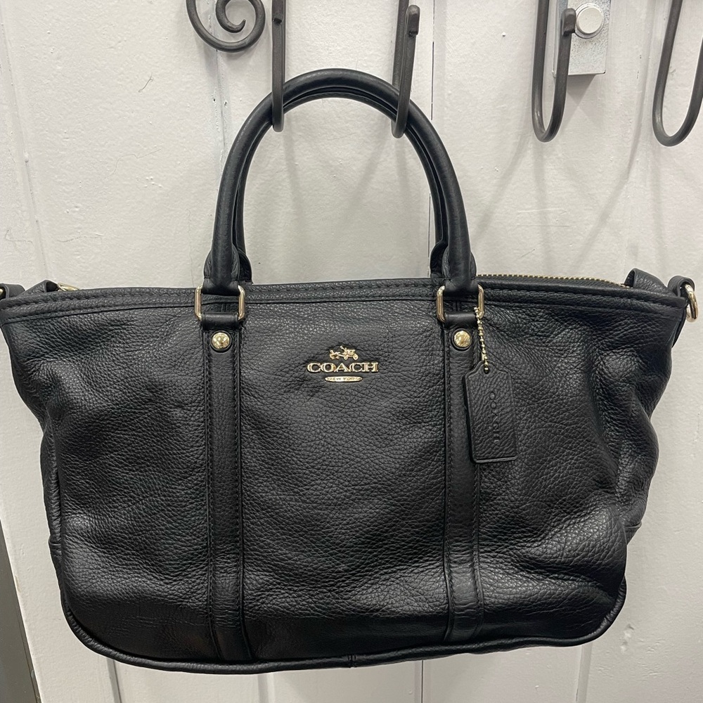 Coach Black Leather Handbag with Gold Accents